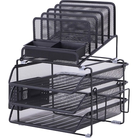 Lorell Divided Desktop Organizer, 4 Tiers, Horizontal/Vertical, Black LLR95251
